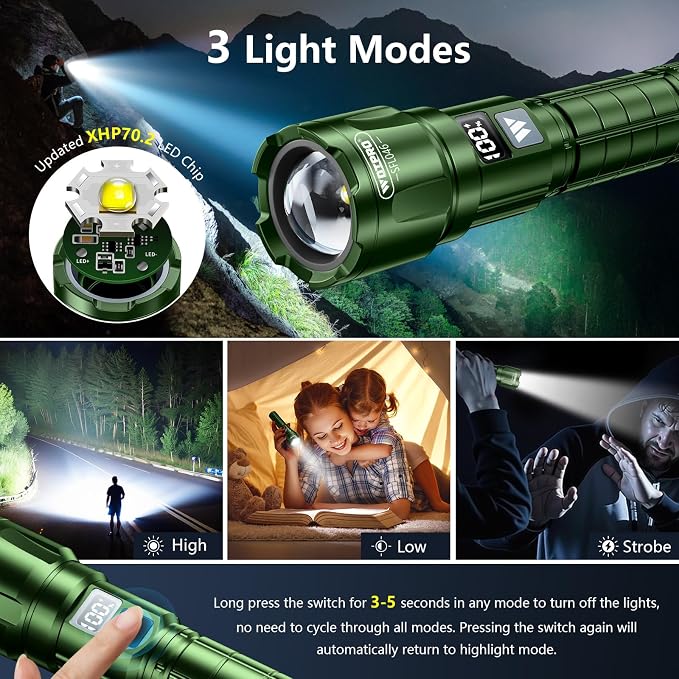 WdtPro LED Rechargeable Flashlight 2 Pack, Super Bright Zoomable 6000 Lumens - Image 3