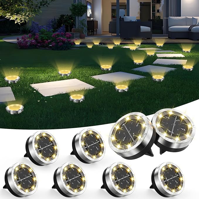 Solar Ground Lights Outdoor, 8 Pack Solar Lights Outdoor Waterproof, Mini Flat by Unknown