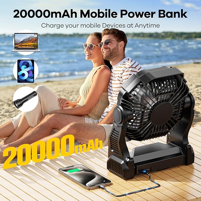 DOWILLDO 20000mAh Portable Battery Powered Camping Fan - - Image 8
