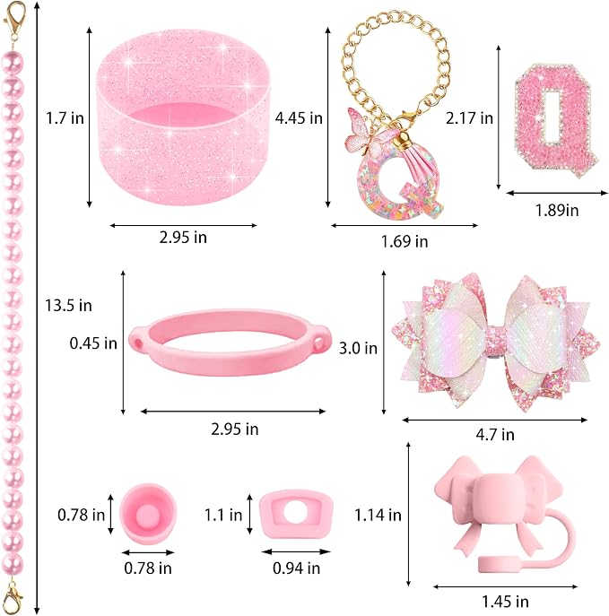 9PCS Pink for Stanley Cup Accessories Set Bling Initials Bow Charms for Stanley - Image 3