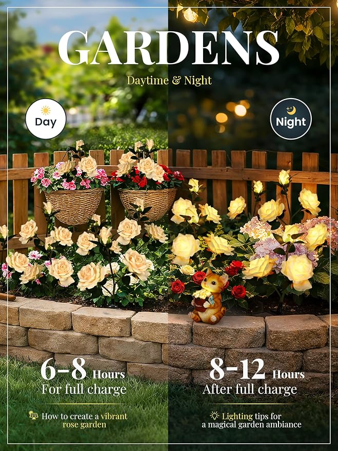 GIGALUMI Solar Lights Outdoor for Garden Decor, 3 Pack Solar Flower Lights - Image 4