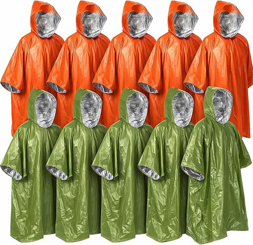 10 Pack Emergency Ponchos with Polyester Film Blanket Liner Waterproof by Bunnycool