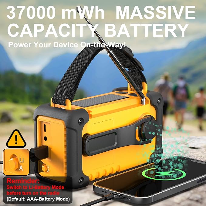 Emergency Weather Radio, AM/FM/SW/NOAA Hand Crank Radio - Image 3