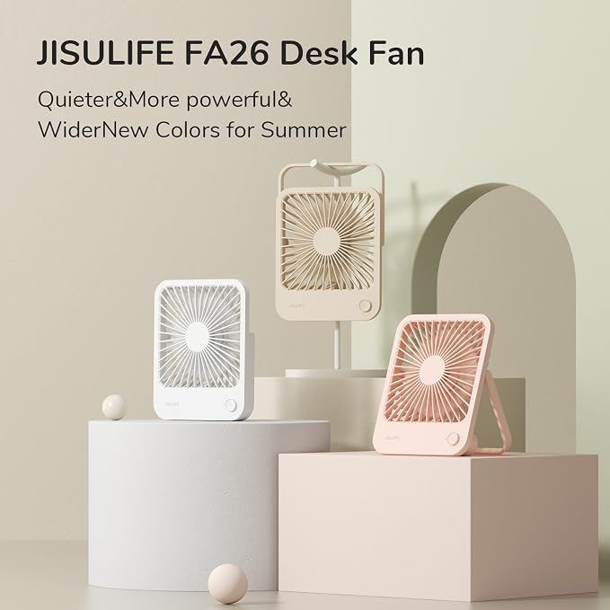 JISULIFE Small Desk Fan Battery Operated, 180° Foldable Portable Fan, 4 Speeds - Image 6