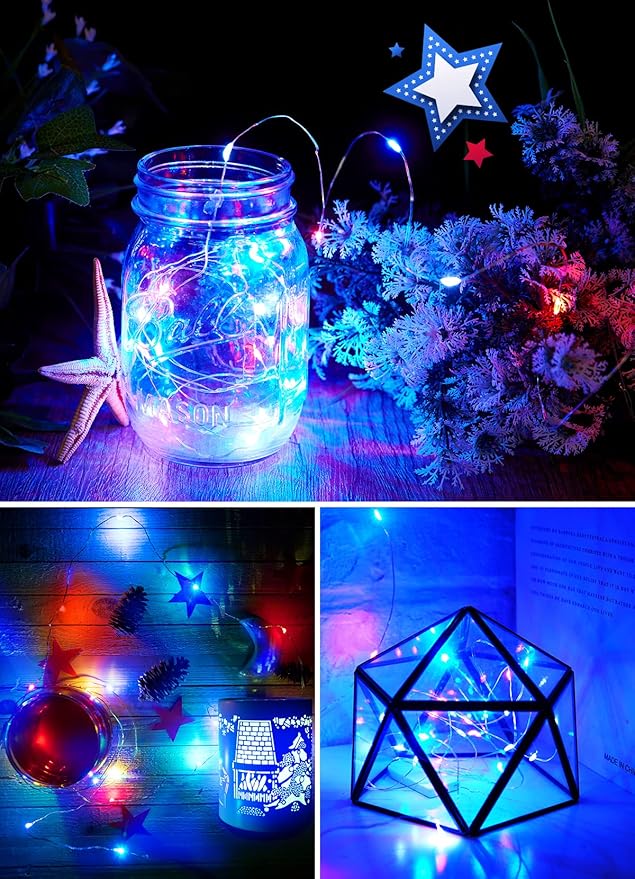 Brightown 4th of July Decor Patriotic Fairy Lights, 7 FT. Silver Wire Red White - Image 7