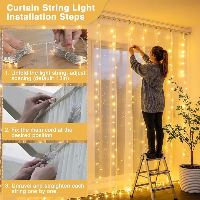 JMEXSUSS 600 LED Curtain Lights Outdoor, 9.5ft x 19.6ft Window Hanging Lights - Image 8