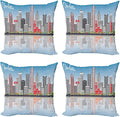 Ambesonne North Carolina Throw Pillow Cushion Case Pack of 4, Charlotte Skyline by Ambesonne