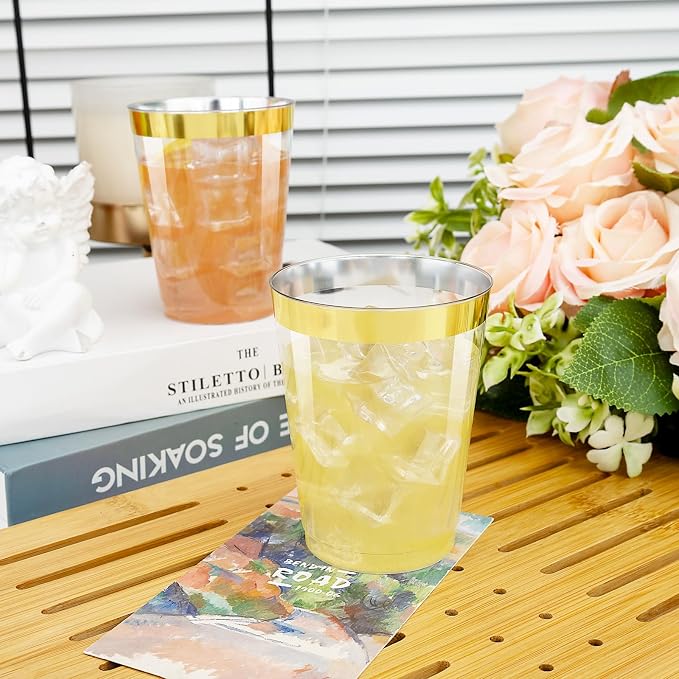 I00000 60PCS Gold Plastic Cups, 10 oz Clear Disposable Cups - Image 7