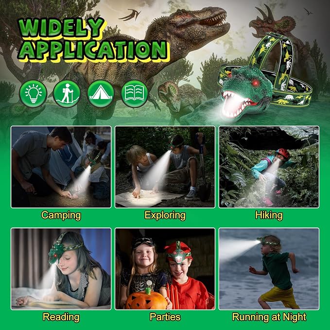 Nitigo Dinosaur Headlamp for Kids Flashlight Rechargeable Led Dino Head Lamp - Image 5