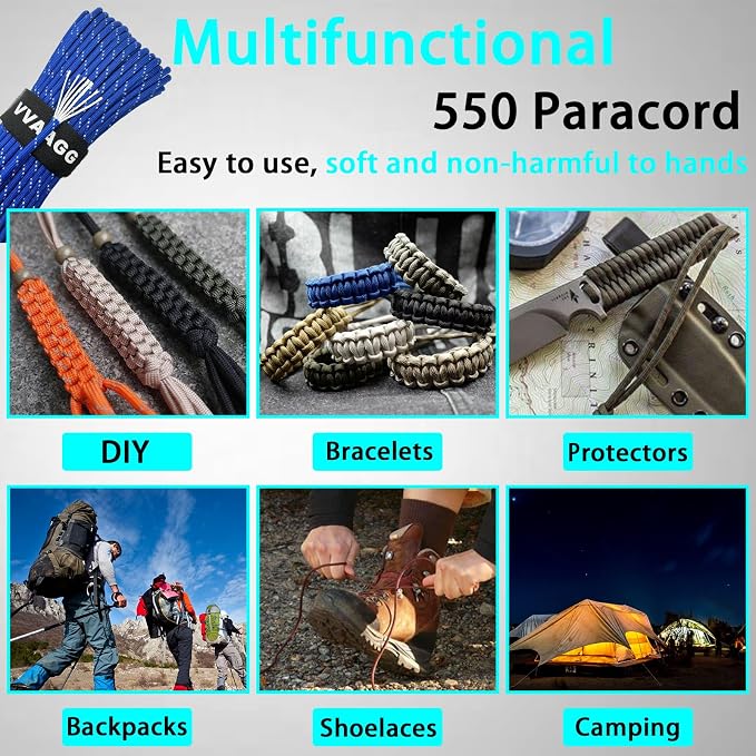 VVAAGG Reflective Paracord Rope 100FT, 7 Strand Nylon para Cord Lanyard Utility - Image 7