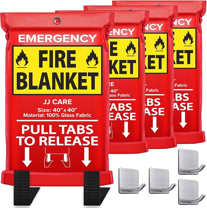 JJ CARE Fire Blanket – 40"x40" 4 Packs by JJCARE