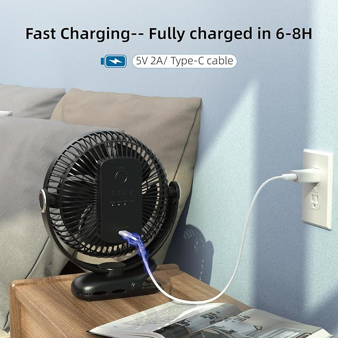 10000mAh 30hrs Portable Fan Rechargeable, 8-Inch Battery Operated Clip on Fan - Image 7