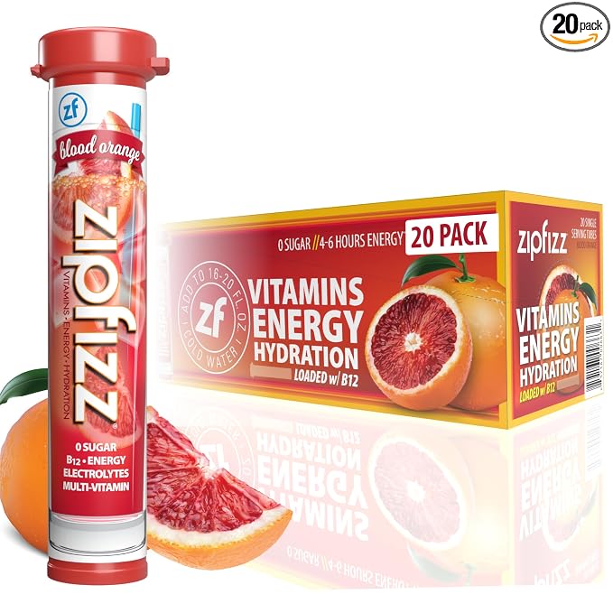 Zipfizz Daily Energy Drink Powder, Blood Orange, 20 Pack | 3-in-1 Sustained by Zipfizz