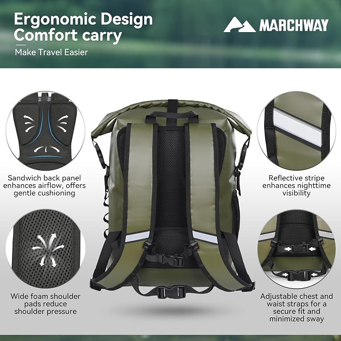 MARCHWAY Roll Top Waterproof Backpack, Floating Dry Bag 20L/30L/45L - Image 3