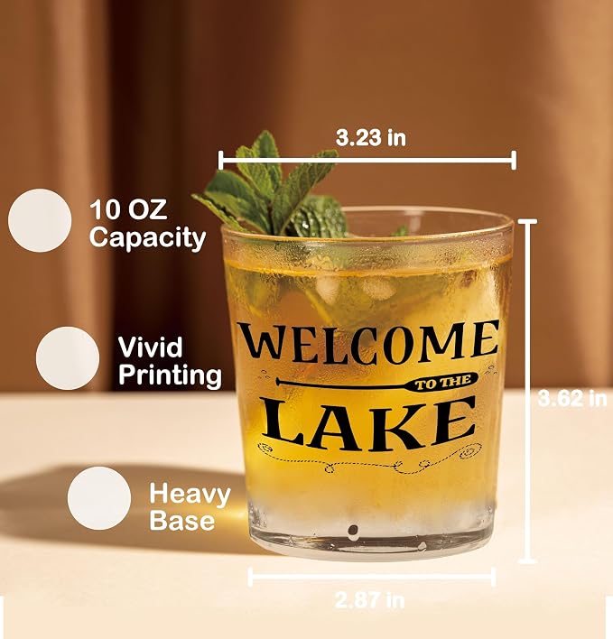 Nogrit Lake House Decor Gifts Whiskey Glasses 10 Oz, Welcome to the Lake - Image 2