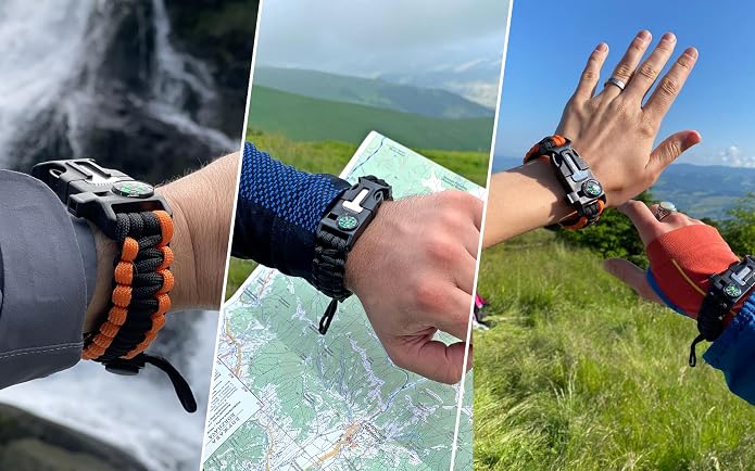aZengear Paracord Survival Bracelet | Flint Steel Fire Starter, Mini Saw | - Image 6