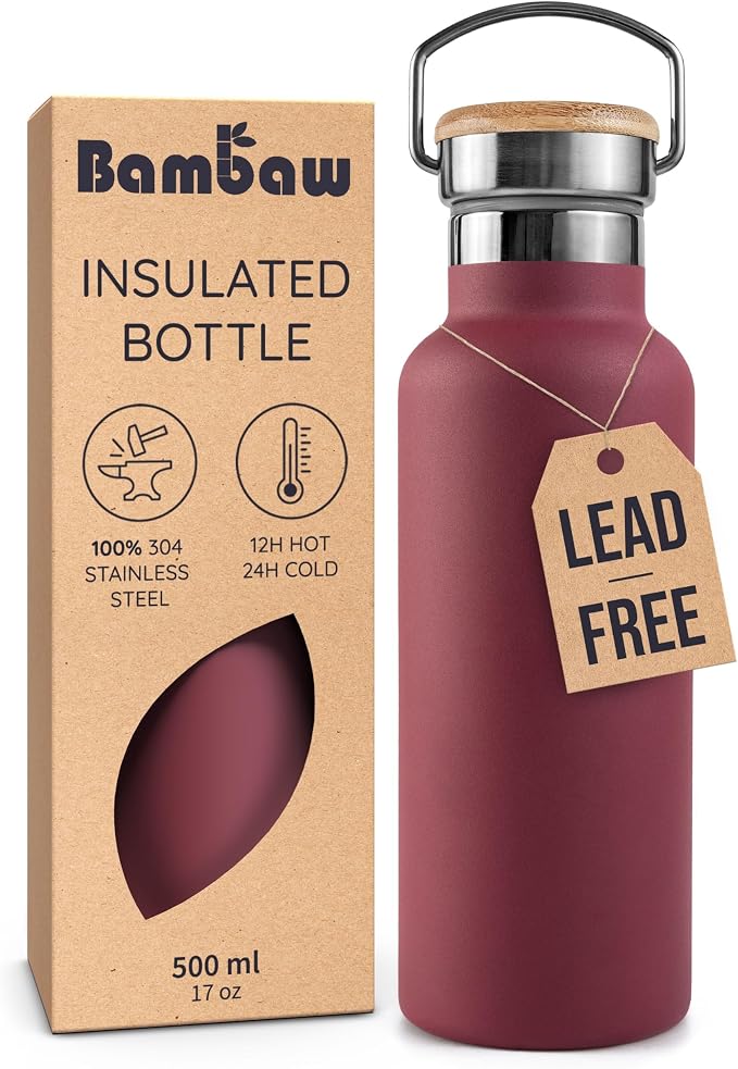 Bambaw 16 oz Water Bottle Insulated, Reusable Stainless Steel Water Bottle by Bambaw