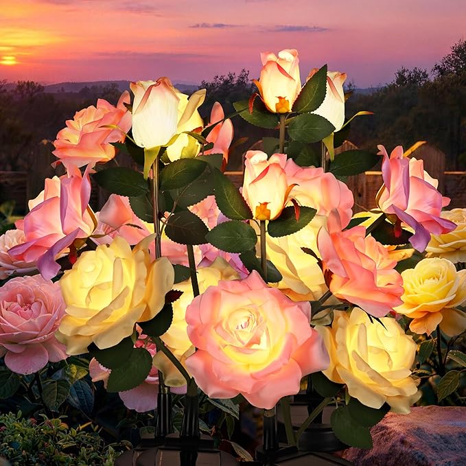 GIGALUMI Solar Lights Outdoor for Garden Decor, 6 Pack Solar Flower Lights by GIGALUMI