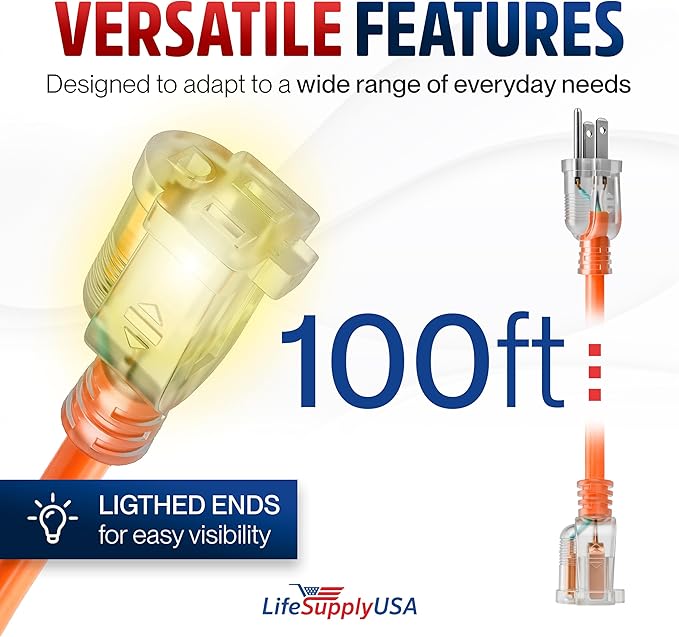 100ft Outdoor/Indoor Extension Cord 12/3 Gauge Extra Heavy Duty 3 Prong SJTW - Image 6