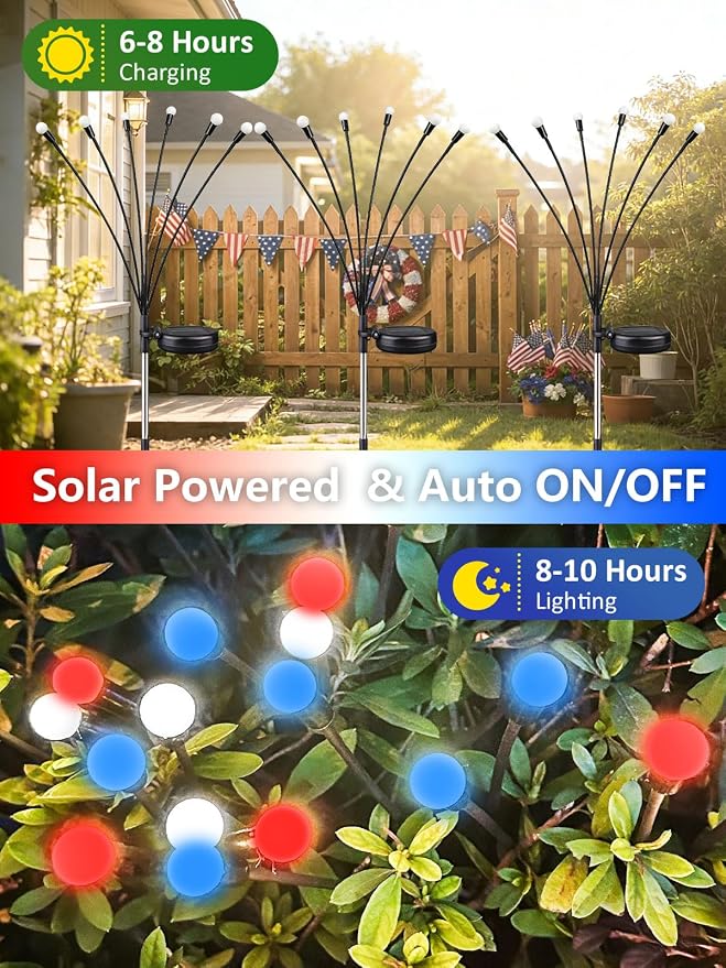 Upgraded 8 Pack Red White and Blue Solar Firefly Lights, 4th of July Solar - Image 5