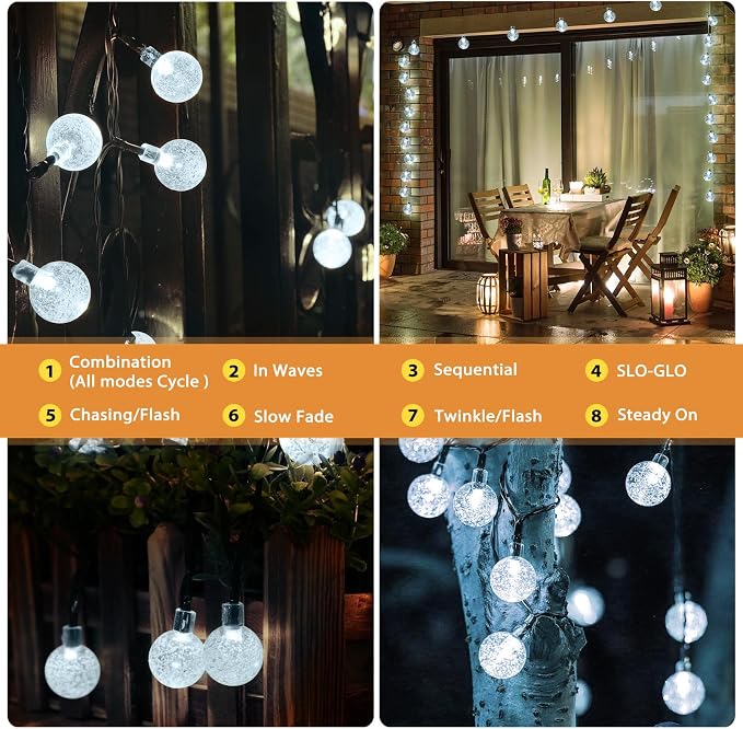 Outdoor Solar String Lights, 2x46FT 66LED 8Modes Crystal Solar Powered - Image 4