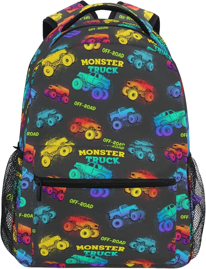 Wamika Monster Truck Kids Backpack Blue Racing Cars School Backpack Boy Girl by Wamika