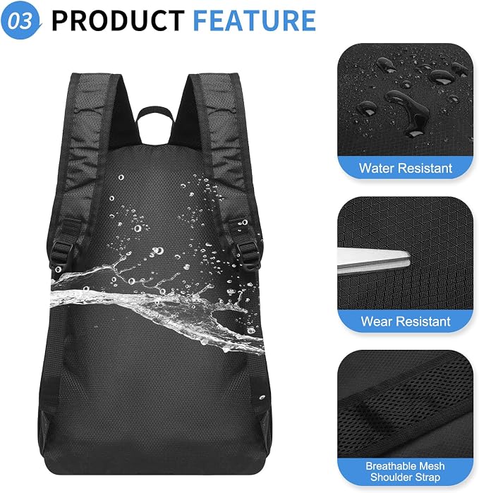 Hiking Daypack Packable, Camping Backpack Water Resistant Lightweight Polyester - Image 4