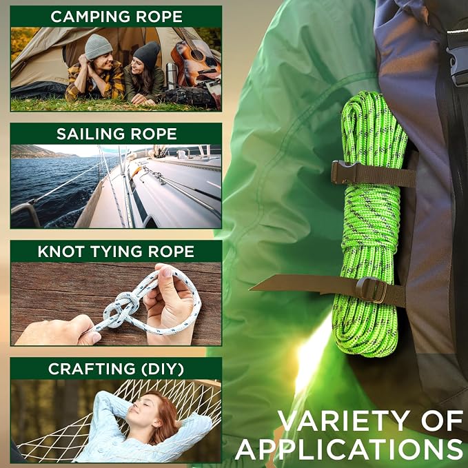 TECEUM Rope – 90 Feet x 3/8 Inch – Green Gray – Strong All-Purpose Utility Rope - Image 5
