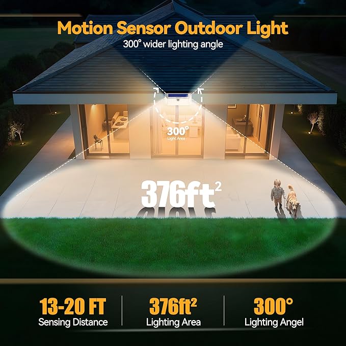 TECKNET 416 LED Solar Powered Outdoor Lights, 270° Angle & 3 Lighting Modes - Image 6