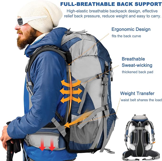 Loowoko 50L Hiking Backpack, Waterproof Camping Essentials Bag - Image 3