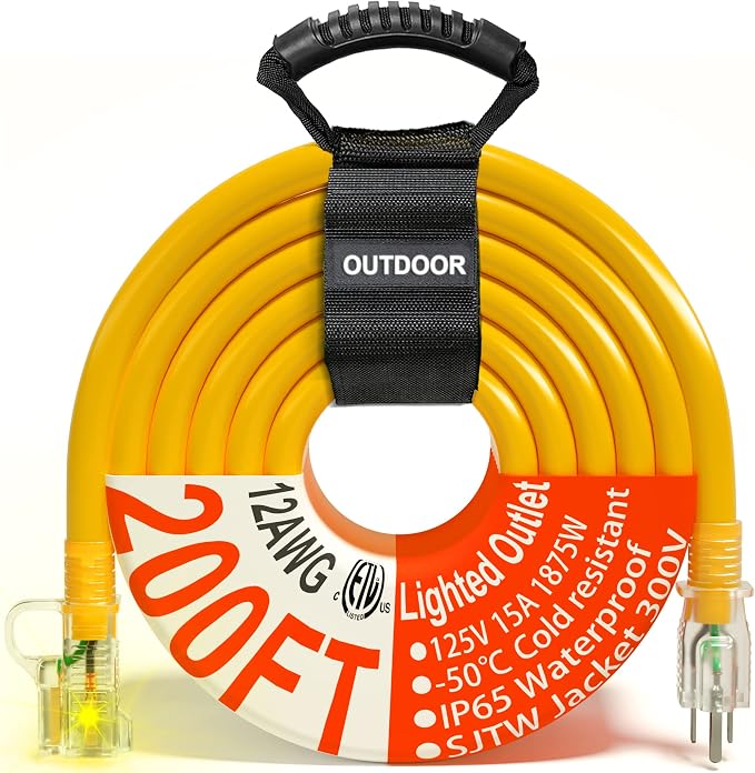 HUANCHAIN 200 ft 12/3 Gauge Outdoor Extension Cord Waterproof Heavy Duty by huanchain