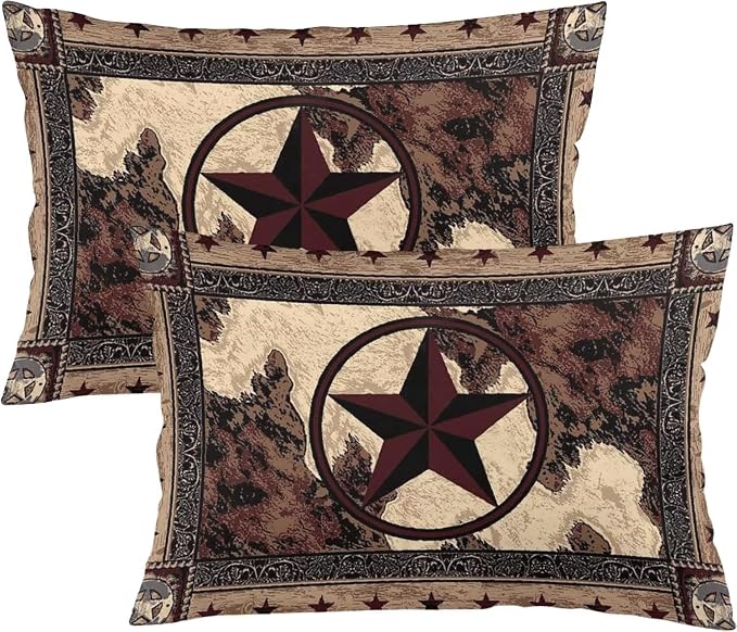 Western Texas Star Throw Pillow Covers Set of 2 Queen Size Rustic Vintage by Unknown