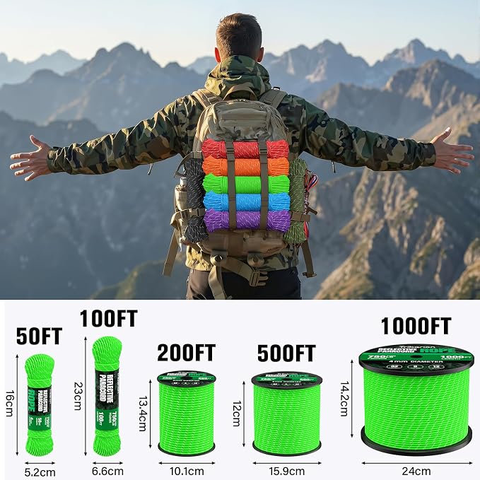 Reflective Paracord Rope 750 lb - 500ft 5/32" Parachute Cord 4MM 12-Strand para - Image 5