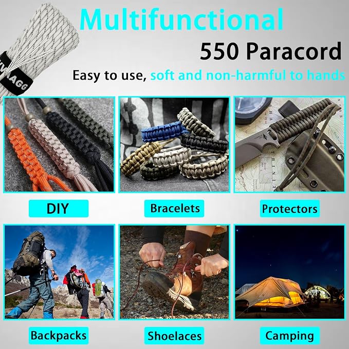 VVAAGG Reflective Paracord Rope 100FT, 7 Strand Nylon para Cord Lanyard Utility - Image 7