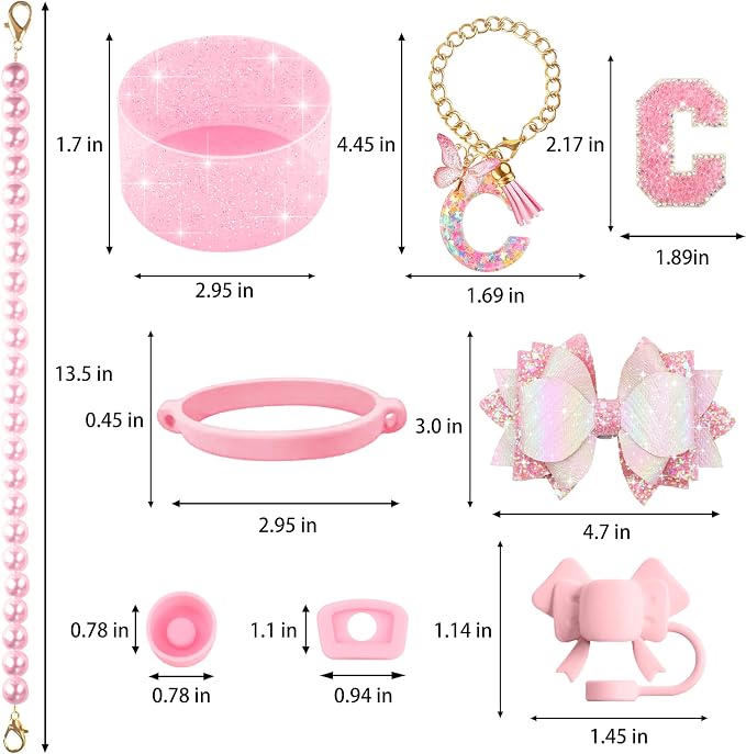 9PCS Pink for Stanley Cup Accessories Set Bling Initials Bow Charms for Stanley - Image 3