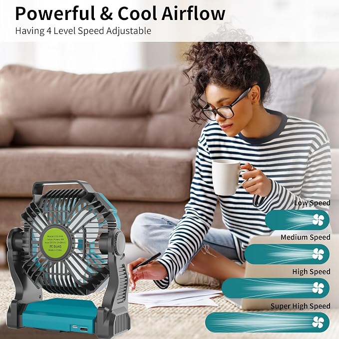 Battery Powered Fan，270° Rotating Battery Operated Camping Fan Rechargeable - Image 4