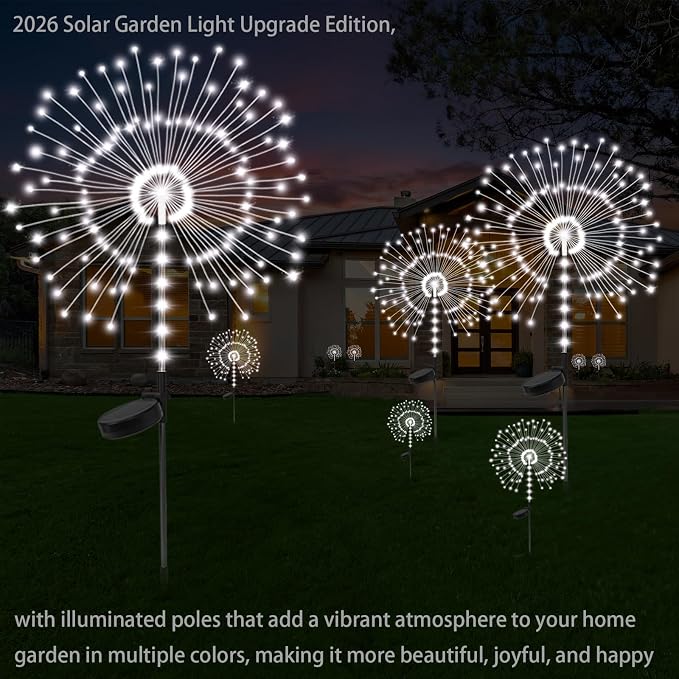 2 Pack 250LED Solar Garden Lights Outdoor, Dual Lighting Modes Firework Lights - Image 2