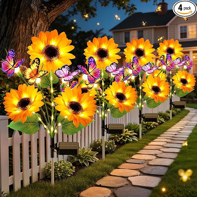 KOOPER Solar Garden Lights Outdoor Decor, Upgraded 4 Pack Solar Sunflower Lights by KOOPER