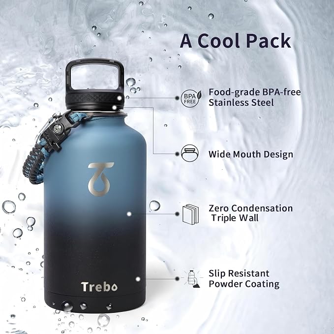 Trebo Water Bottle 64oz with Paracord Handle, Half Gallon Large Vacuum Triple - Image 6