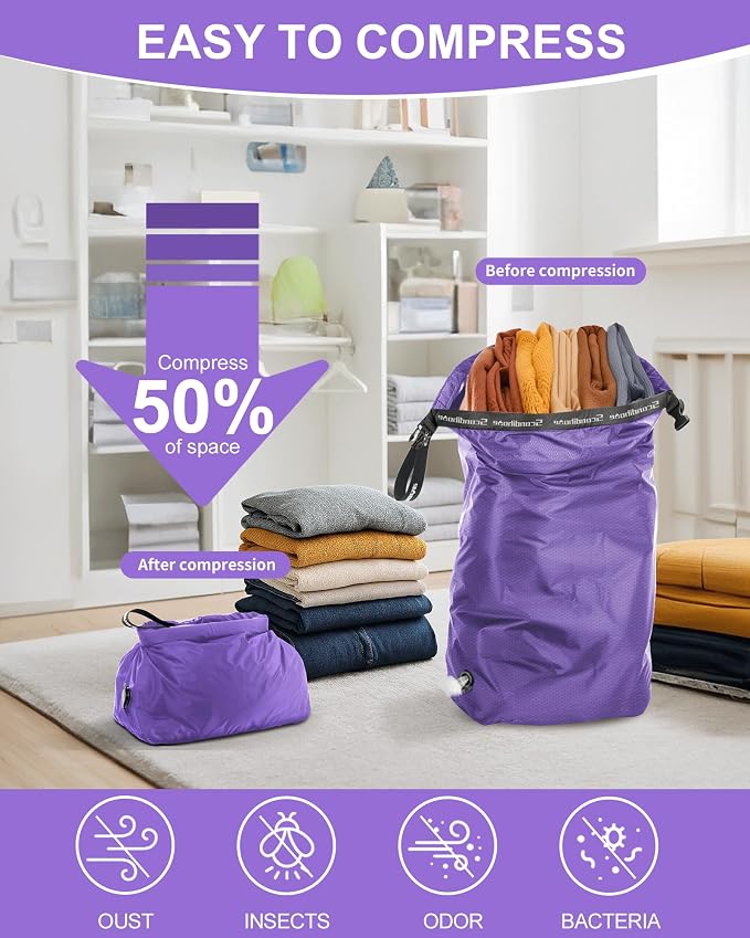 Travel Laundry Bag, Pump-free Vacuum Compression Dirty Clothes Bag, Large - Image 3