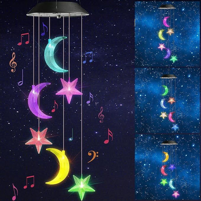 Toodour Solar Wind Chimes, Color Changing Wind Chimes Moon and Star, LED by Toodour