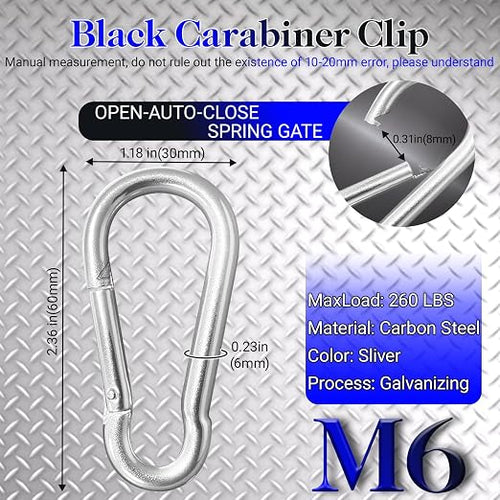 100 Pack 2.36" Sliver Carabiners Clip, M6 Galvanized Steel Small Spring Snap - Image 2
