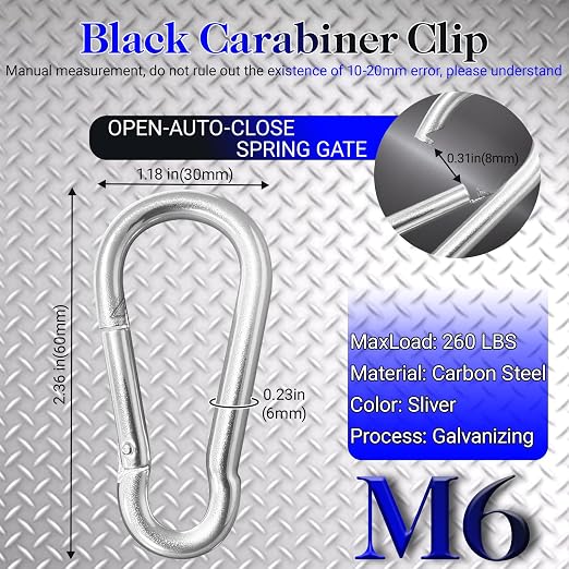 50 Pack Sliver Carabiner Clips, 2.36 Inch Heavy Duty Spring Snap Hooks - Image 2