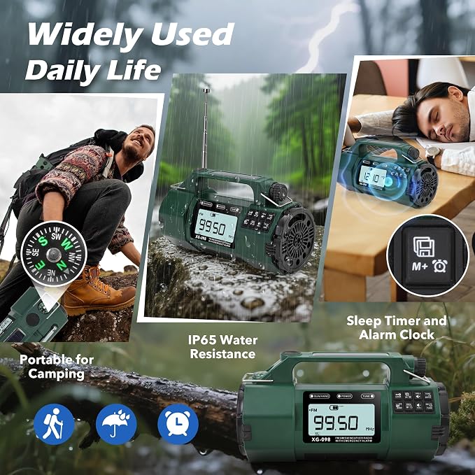 Emergency NOAA Weather Alert Radio FM/AM/SW, Hand Crank Radio Solar Powered - Image 5