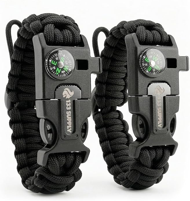 Paracord Bracelet Compass Hiking Survival Kit Emergency Whistle Fire Starter by 133+SUPPLY