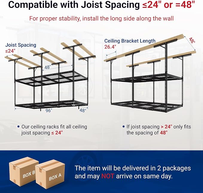 FLEXIMOUNTS 4x8 2-Tier Overhead Garage Storage Rack – Adjustable Heavy Duty - Image 2