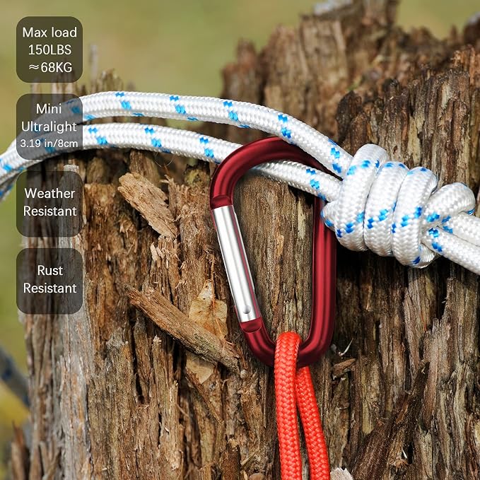 sprookber 3" Aluminum Carabiner D Ring, Caribeener Clips, Spring Snap Hook - Image 5