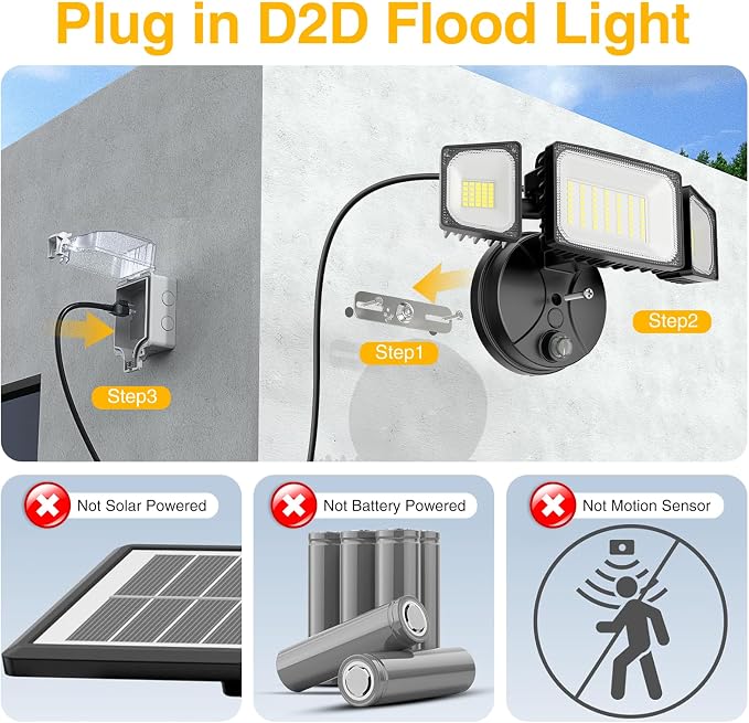 Onforu 80W Dusk to Dawn Outdoor Lighting, Plug in LED Flood Lights, 8000LM - Image 2