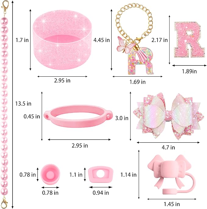 9PCS Pink for Stanley Cup Accessories Set Bling Initials Bow Charms for Stanley - Image 3