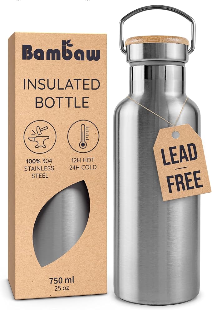 Bambaw 24 oz Metal Water Bottle, Insulated Stainless Steel Water Bottle by Bambaw